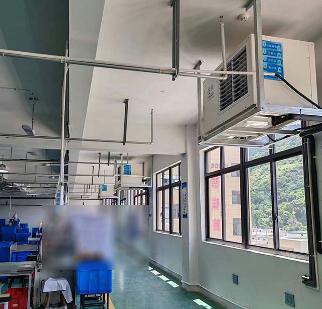 汽配廠整體降溫，使用蒸發冷省電空調-臥式軸流機組